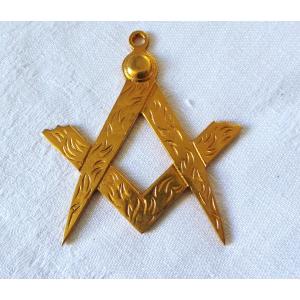 Masonic Jewel In Gilded Brass - 19th - 20th Century
