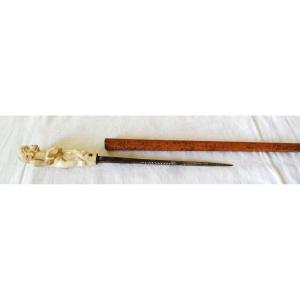 System Defense Cane Armed With A Dagger With A Quadrangular Blade - 19th-20th Century