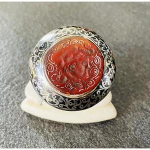 Ring & Seal - Silver & Niellie - Carnelian Intaglio - 19th Century