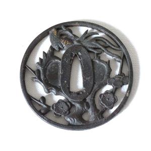 Tsuba- Japan "edo 1600-1868" - Black Patina -maru Gata (round) Zukashi (openwork)