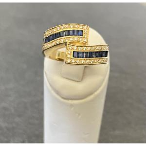 Asymmetrical Ring In 18k Gold - 20 Sapphires & 56 Diamonds -