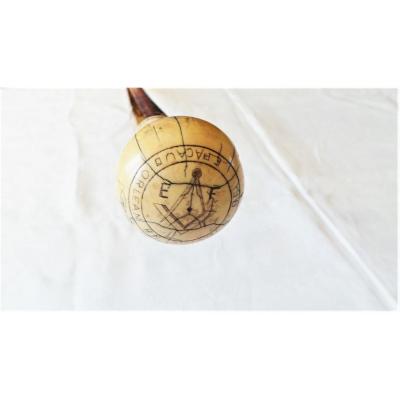 Ceremonial Cane With Serious Pommel Of Maconnic Signs