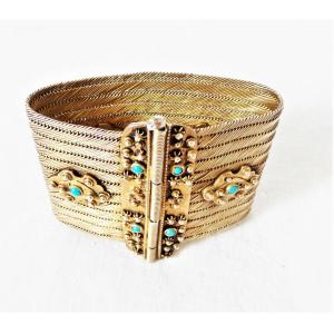 Soft Cuff Bracelet Set With Blue Turquoise Pearls