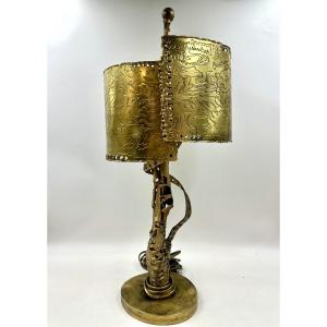 Jean Jacques Tosello Sculpted Brass Lamp