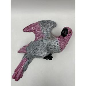 émile Gallé Parrot Bouquet Holder In Glazed Earthenware