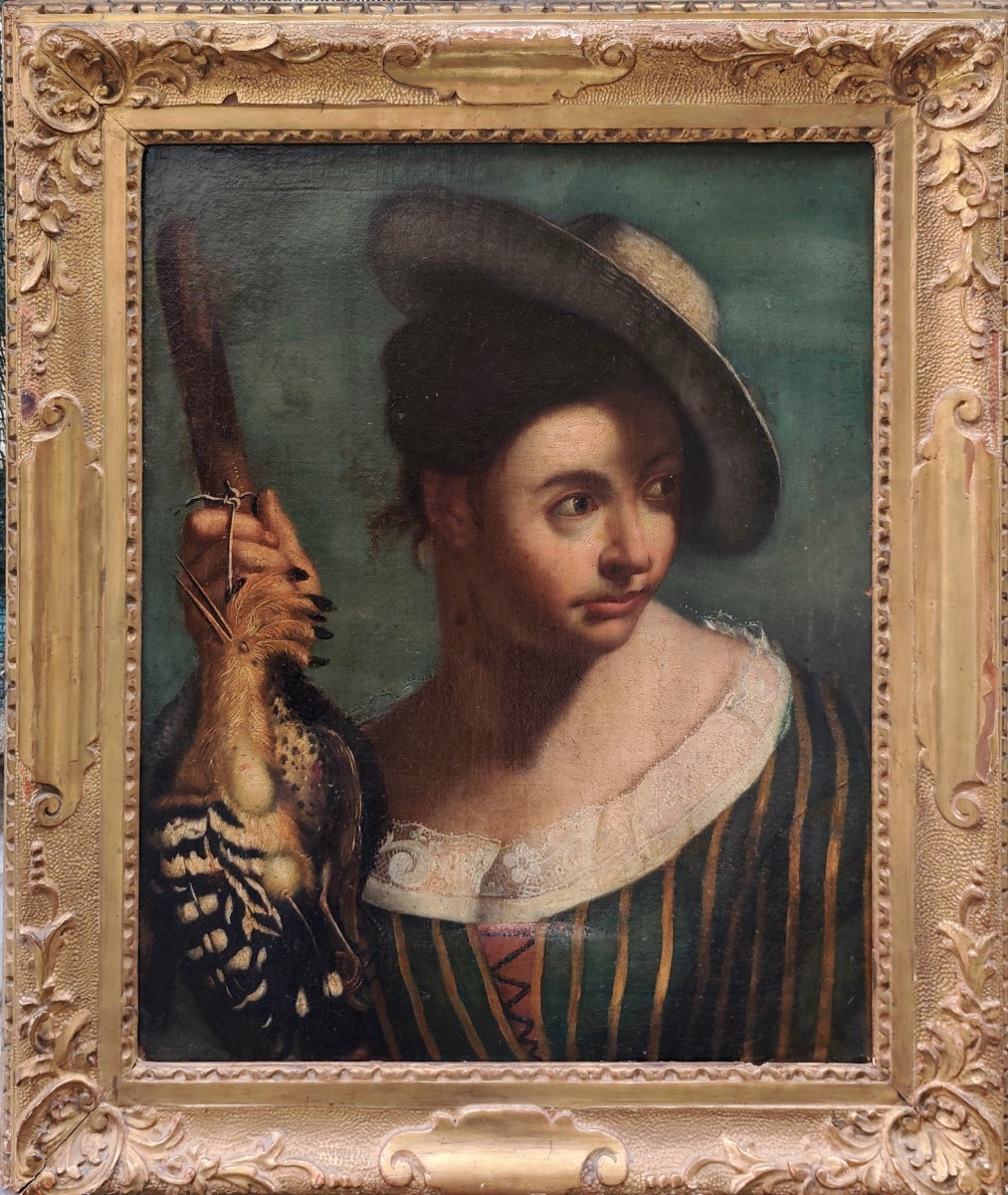 Coppia di dipinti raffiguranti ragazzo e ragazza 