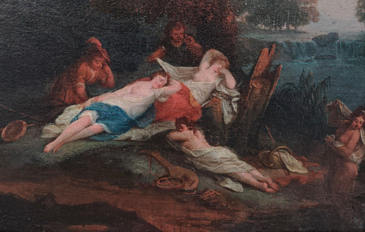 Paesaggio con cascata e ninfe al bagno -photo-2