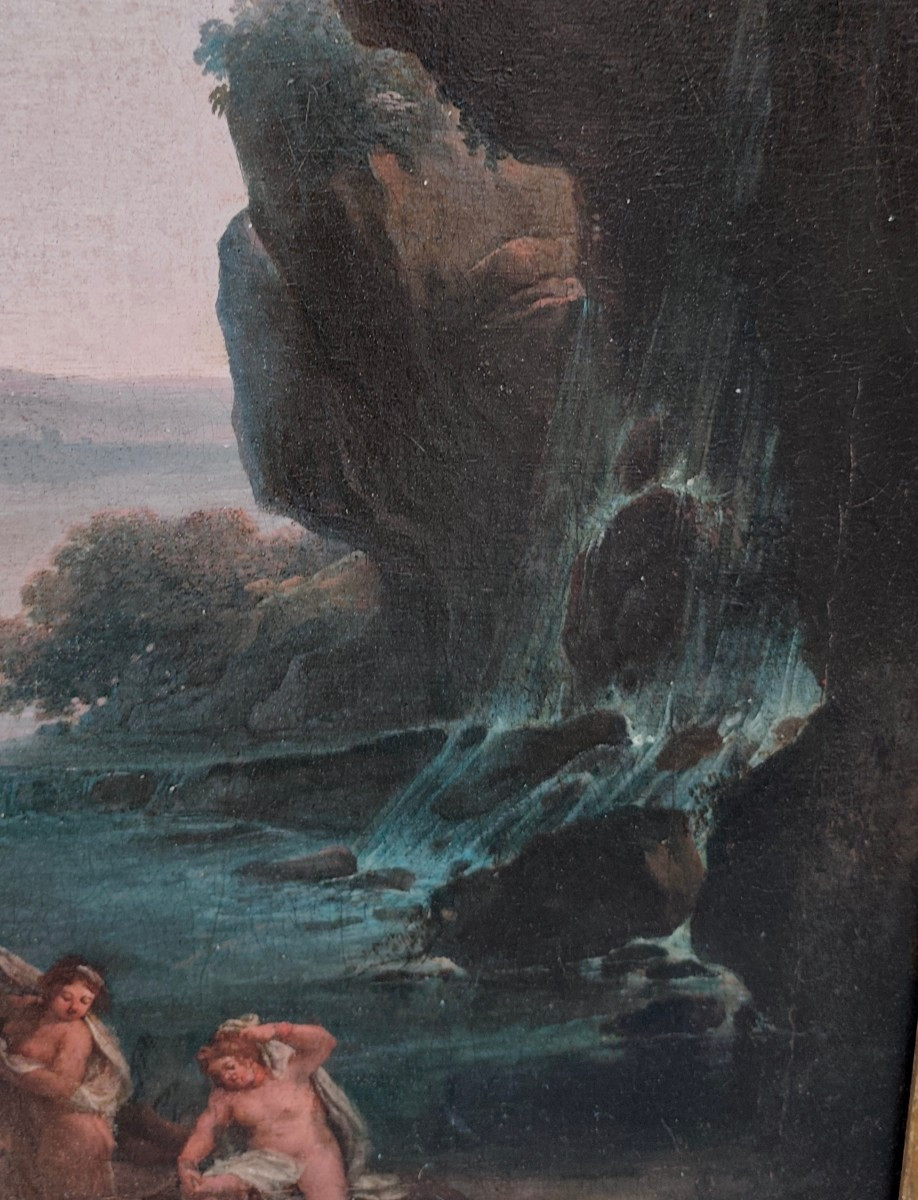 Paesaggio con cascata e ninfe al bagno -photo-3