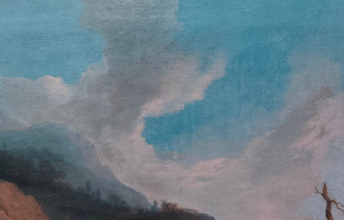 Paesaggio con cascata e ninfe al bagno -photo-1