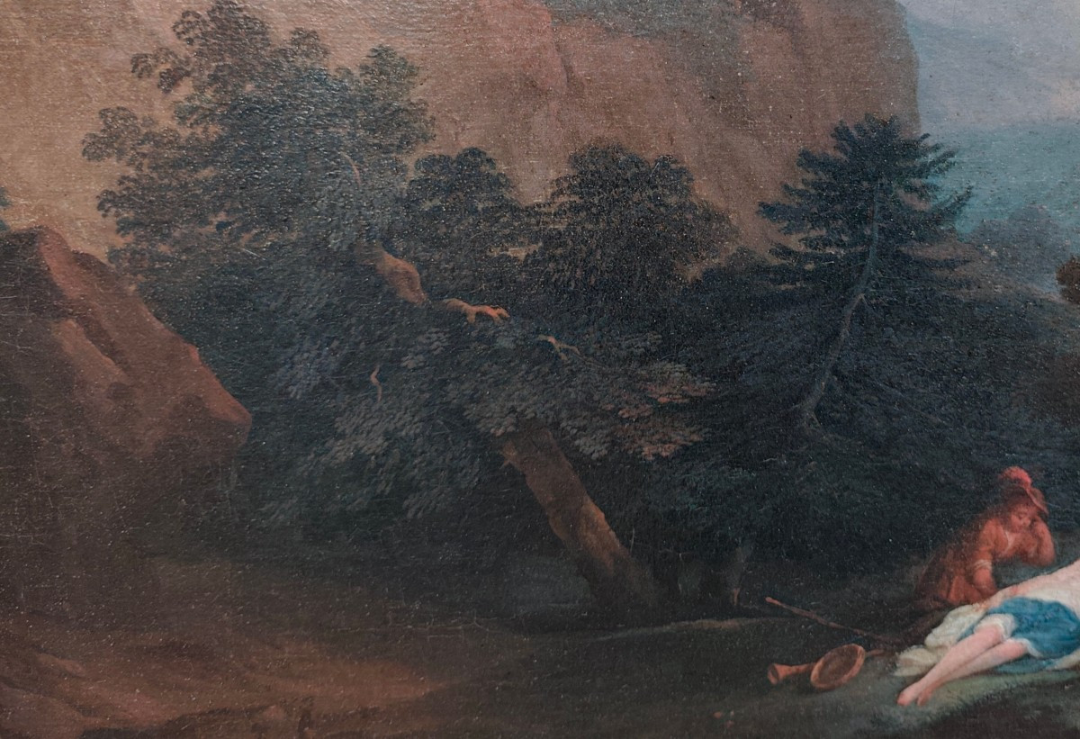 Paesaggio con cascata e ninfe al bagno -photo-2