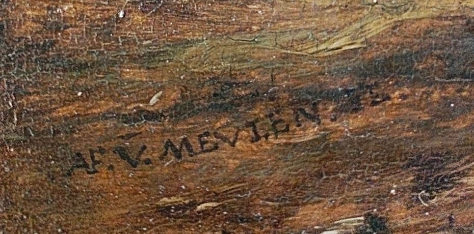 Scena di battaglia Battaglia tra cavalieri Olio su tavola cm 15x24 Firmato: AF.V.Meulen Cornice-photo-3