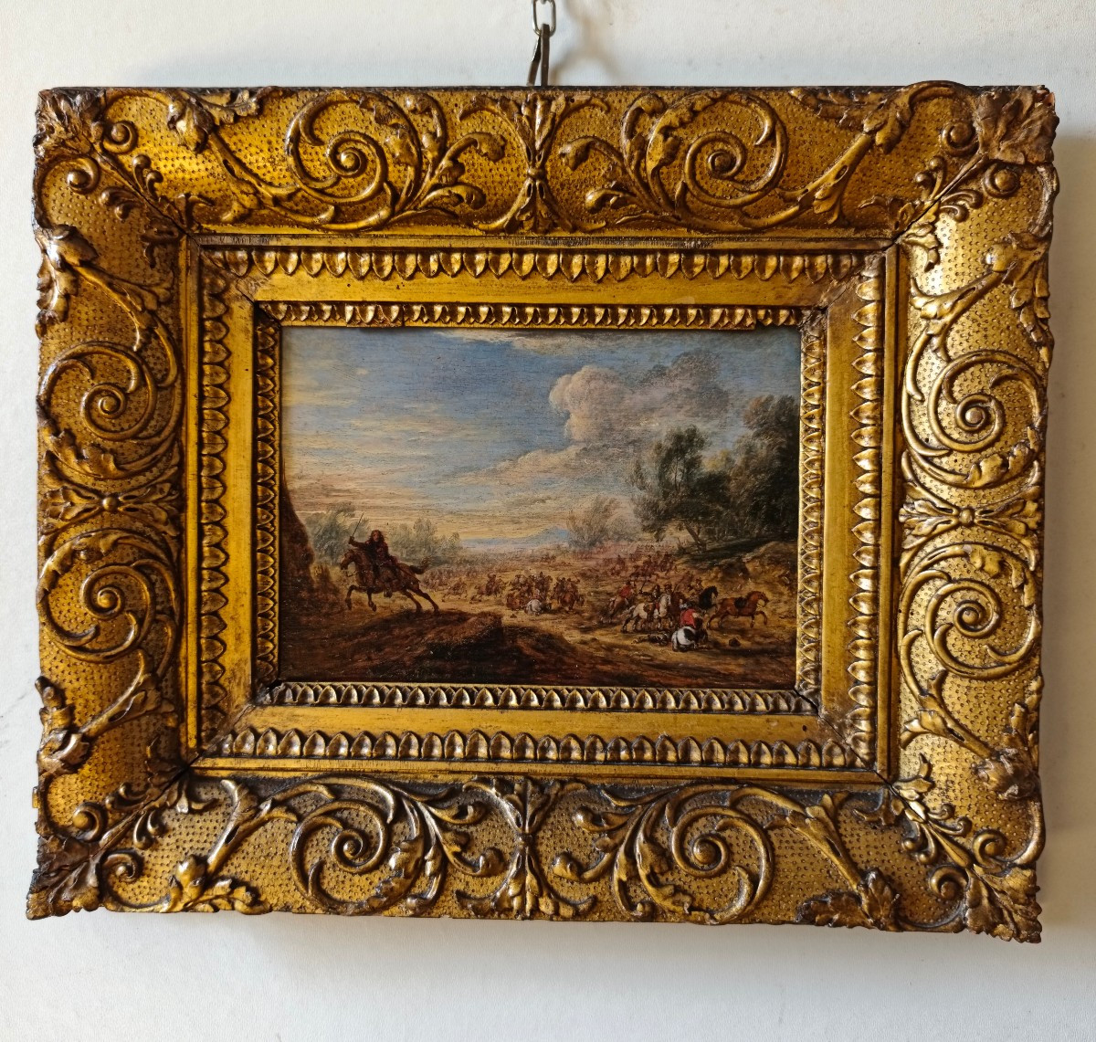 Scena di battaglia Battaglia tra cavalieri Olio su tavola cm 15x24 Firmato: AF.V.Meulen Cornice-photo-8