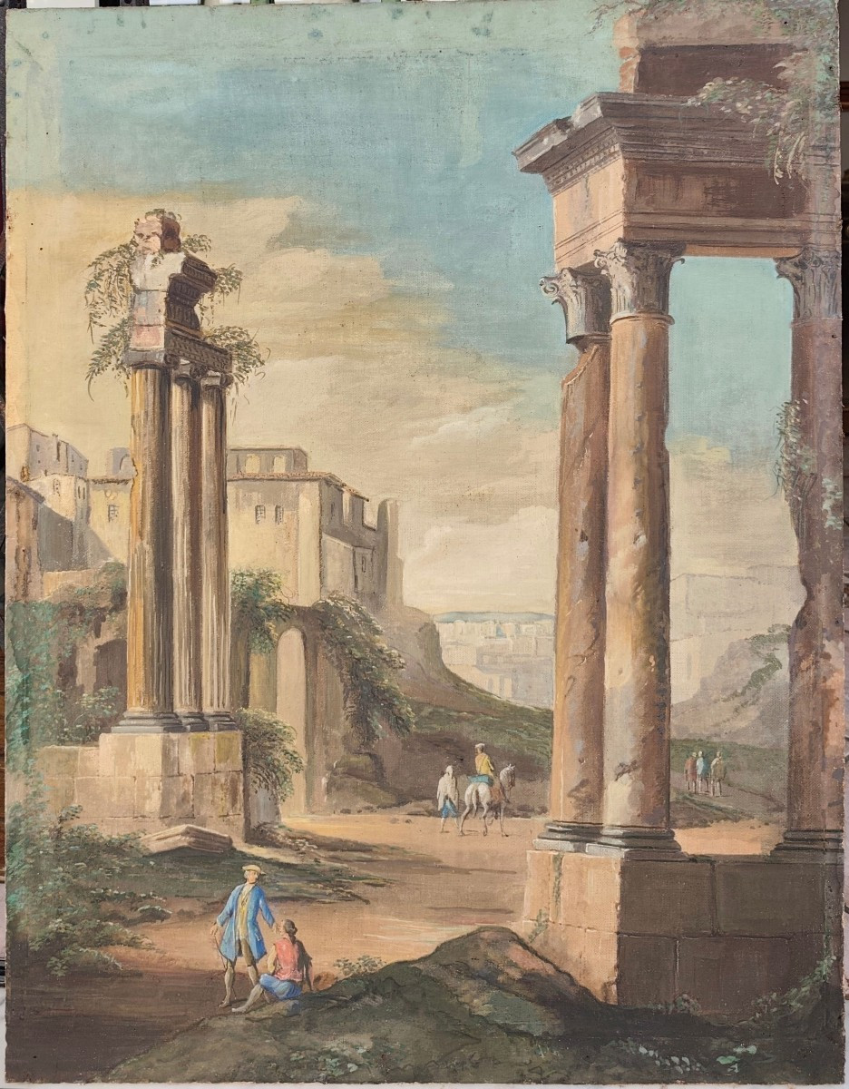 Veduta con rovine architettonica 
