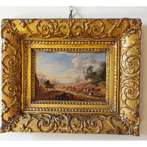 Scena di battaglia Battaglia tra cavalieri Olio su tavola cm 15x24 Firmato: AF.V.Meulen Cornice