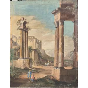 Veduta con rovine architettonica 