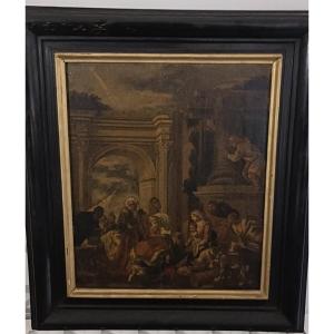 Old Painting Scene Of "l'adoration Des Mages" 17th Century