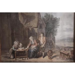 Gouache Family Scene Late 18th Century