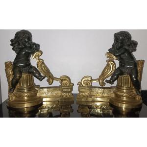 Pair Of 19th Century Andirons With Putti