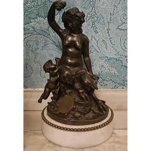 Bronze Group Of A Faun And Her Child, Signed Clodion, 19th Century