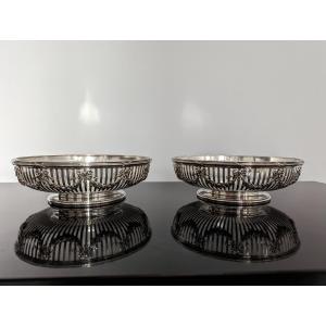 Pair Coupes Of Silver And Crystal Gustave Keller Louis XVI Style Baskets
