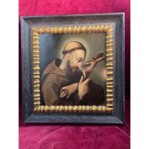 Saint Francis Of Assisi In Front Of The Cross On Copper