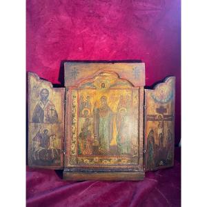 Triptych Icon Painted In Tempera