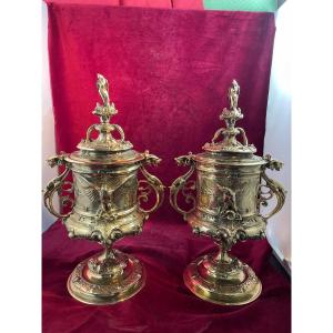 Cassolettes Bronze Dore Pair