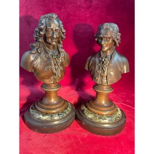 Busts Of Voltaire And Rousseau Bronze