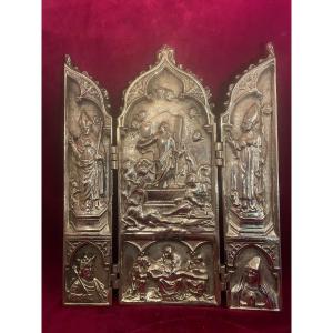 Gilt Bronze Triptych Resurrection Of Christ Triumphant