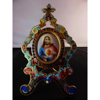 Oratory Bedside Cloisonne Champlève Painted Porcelain