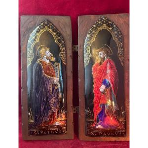 Diptych Emaux De Limoges St Pierre St Paul
