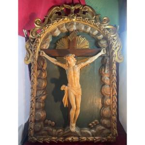 Crucifix In Old Frame From The 17th Century Marble