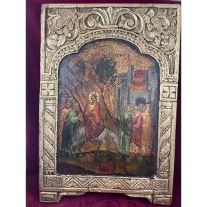 Cretan Painting 17th Century Jesus Among His Disciples Oil On Panel