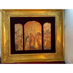 Terra Cotta Triptych Marriage Of The Virgin And Annunciation