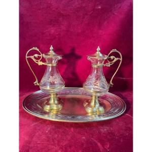Pair Of Cruets And Their Tray In Silver And Silver Gilt