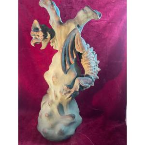 Large Charenton Art Nouveau Dragon Ceramic Vase