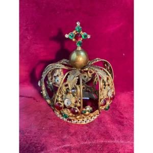 Virgin Mary Crown In Gold-plated Brass And Rhinestones