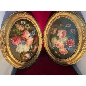 Fixed Flower Paintings Under Glass 