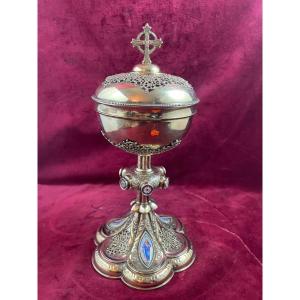 Silver Ciborium With Old Hallmarked Enamels