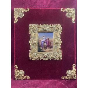 Flight Into Egypt, Painted Porcelain, Gilded Brass Frame