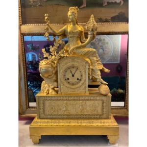 Large Restoration Style Gilt Bronze Mantel Clock