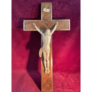 18th Century Crucifix Of Christ On A Maple Burl Cross