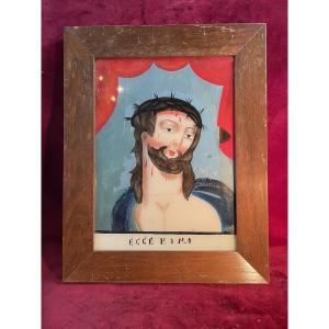 Ecce Homo Painting Under Glass Alsace
