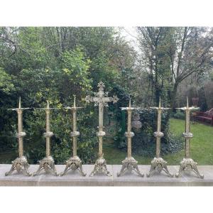 Complete Gilt Bronze Altar Set