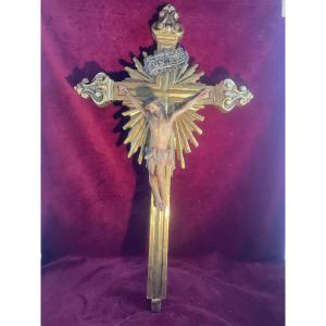 Processional Crucifix Gilded Wood 18th Century