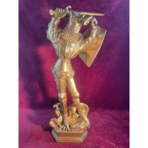 Saint Georges Slaying The Dragon Chriselephantin Gilded Bronze