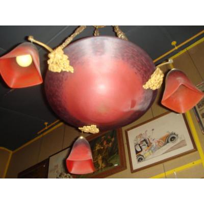 Pate Glass Chandelier Gilt Bronze Mount Scheinder