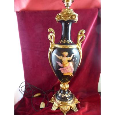 Lamp Pied Napoleoniii Faience Painted And Bronze