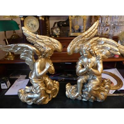 Angels Adorers D Altar Wood Dore 18 Eme Siecle