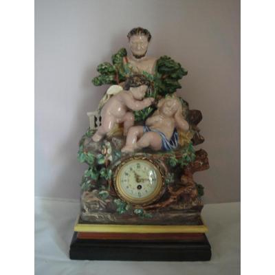 Ceramic Clock And Wildlife Cherubins